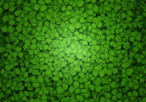 A seamless texture featuring a dense, vibrant green pattern of three-leaf clovers, perfect for celebratory digital wallpaper or graphic design projects, vivid, plant, happy