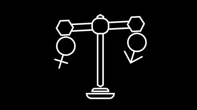 Gender Equality Balance Scale Icon &ndash; Male and Female Symbols Line art on black background
