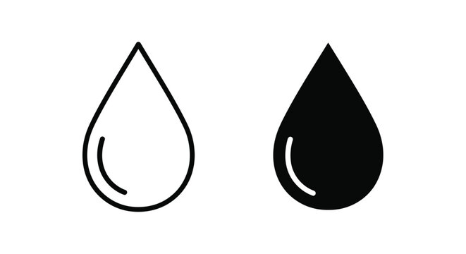 Two water droplet icons one outline one solid black side by side