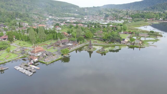Aerial View Of Pura Ulun Danu Beratan Temple By Lake Beratan In Bali, Indonesia.