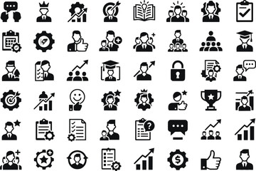 Set of 40 business icons vector, black on white background