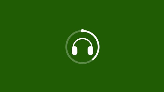 Headphones icon in circle isolated on green background. Music video elements