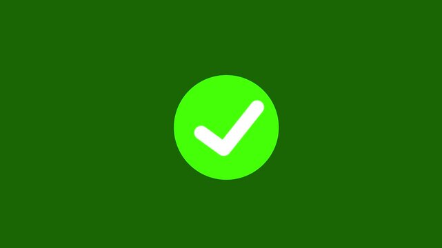 correct or right choice icon animation in 4k video, green check mark icon animation, alpha channel, greenbackground