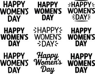 Obraz premium A collection of Happy Women's Day typography on a white background, various styles and fonts for celebration and empowerment.