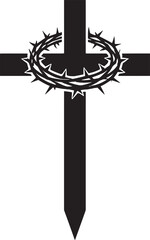 Christian Cross with Crown of Thorns Black Silhouette Vector
