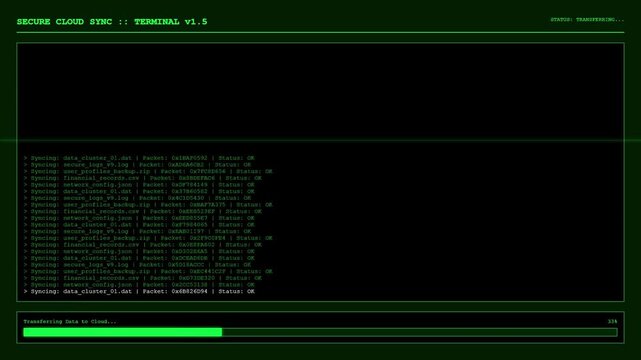 Secure Cloud Sync Terminal | Data Transfer Visualization | Cybersecurity File Synchronization Interface