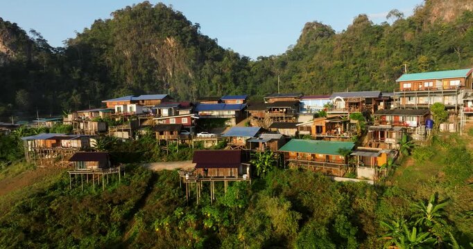 Phu Pha Mok - Ban Jabo Village In The Pang Mapha District of Mae Hong Son Province, Thailand. Aerial Shot