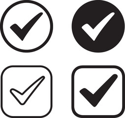 Tick Checkmark Symbols in Round and Square Buttons Vector