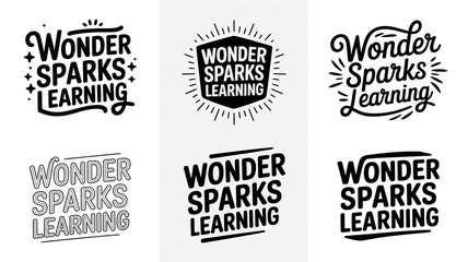 Fototapeta premium Six variations of the Wonder Sparks Learning logo in black and white typography lettering