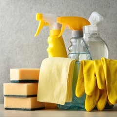 Cleaning supplies for a tidy home environment.