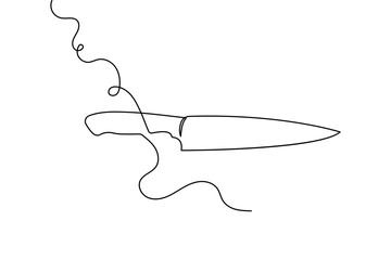 Knife continuous one line drawing minimalist style isolated outline vector illustration