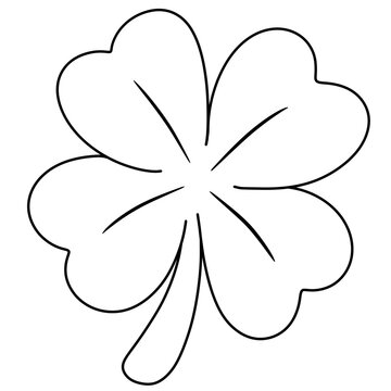 Four Leaf Clover Doodle Outline, Hand Drawn