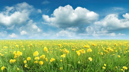 Beautiful grass and bright yellow flowers, a warm spring or summer natural scenery background, perfect for posters, presentations, and magazine covers.