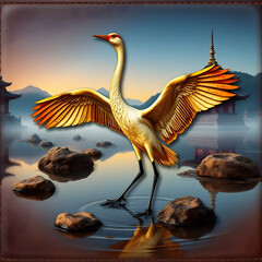 Fototapeta premium Crane standing near the lake I Wall Decor 