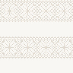 Winter Holiday Textile Design Pattern For Fashion Homeware And Computer Graphics With Pixelated Snowflake Motifs In Neutral Beige And White Tones