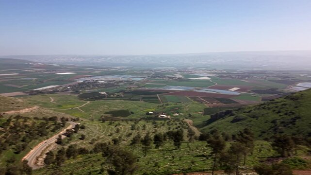 drone footage shows the Jezreel Valley in Israel.