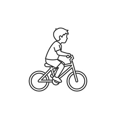 Obraz premium Young boy riding a bicycle in a simple illustration on a plain white background viewed from the side