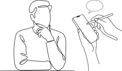 Obraz premium Mobile Survey Line Art Illustration, Online Feedback and Opinion Concept.