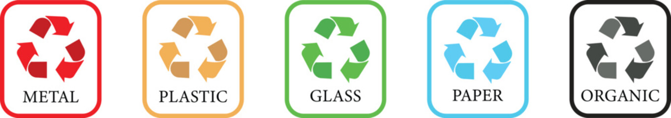 Recycle icon set collection group, eco recycling symbol arrow loop, environmental conservation sign, sustainability logo, green waste management emblem, circular reuse reduce concept vector.