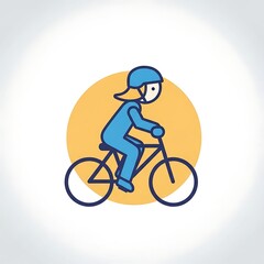 A cyclist riding a bicycle in a profile view with a simple illustration style