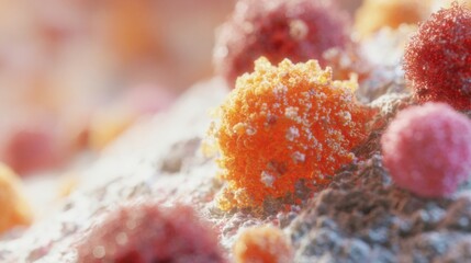 Close view of cells in a biological study of cancer