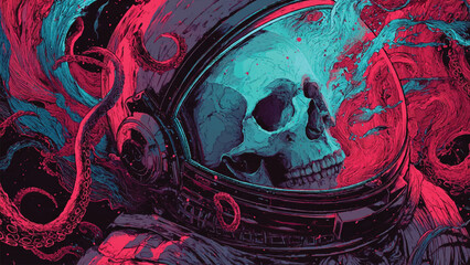 graphic vector astronaut skull wall art © creative