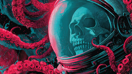 graphic vector astronaut skull wall art © creative
