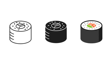 Three sushi rolls in different stages of preparation Vector © TanginaStock