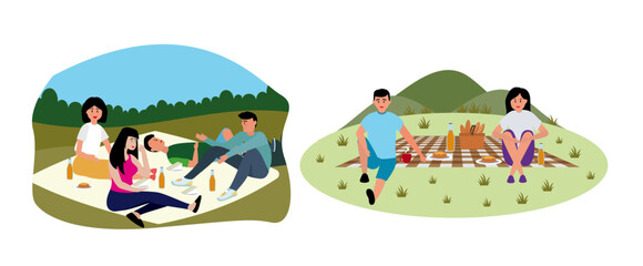 picnic scene illustration friends people nature