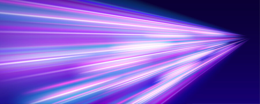 Multicolor neon streaks surge side by side, creating a radiant high-speed path. Glowing tones and motion blur highlight velocity and energy. Perfect for futuristic digital highways. vector