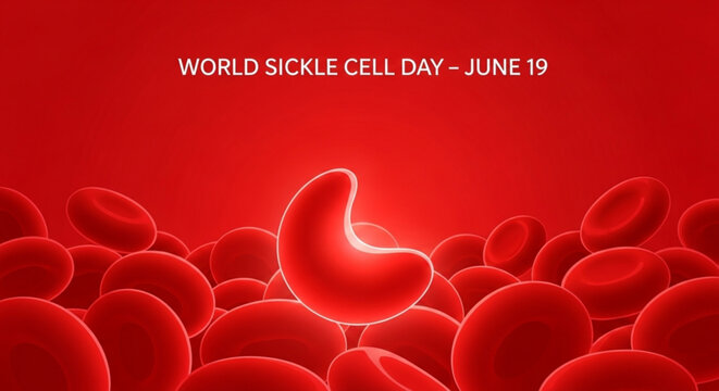 Sickle red blood cell amidst normal cells world sickle cell day june 19 awareness
