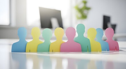 Obraz premium Recortes de papel coloridos de personas que representan la diversidad en un entorno colaborativo.