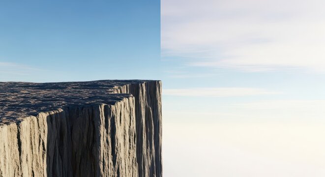 A dramatic view of a sheer drop from a rugged cliff face, emphasizing danger and the extreme boundary. The steep vertical line defines the limit, rock, terrain, dangerous