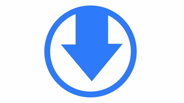Minimalist blue downward arrow icon in a circle isolated on an alpha channel. Directional arrow symbol for interface navigation and downloads button.