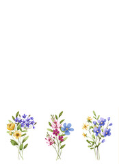 Obraz premium Background for greeting cards, wedding invitations with place for text, floral border, backdrop. Isolated on white. Hand drawing. 