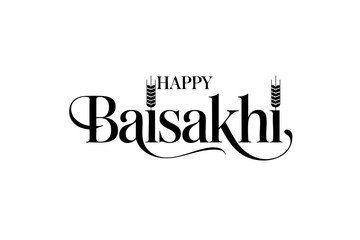 Naklejka premium Happy Baisakhi elegant harvest festival typography