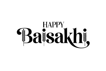 Naklejka premium Happy Baisakhi elegant harvest festival typography