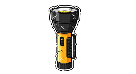 Naklejka premium Yellow flashlight with bright light and reflective elements