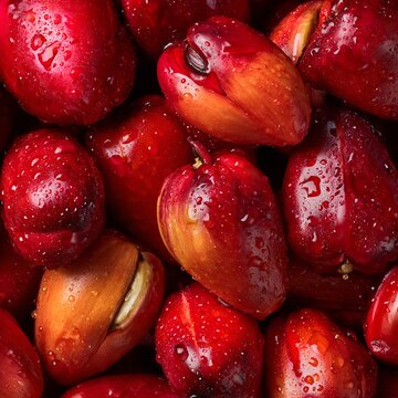 Pile of Wet Red Java Apples (Wax Apples), Full Frame

