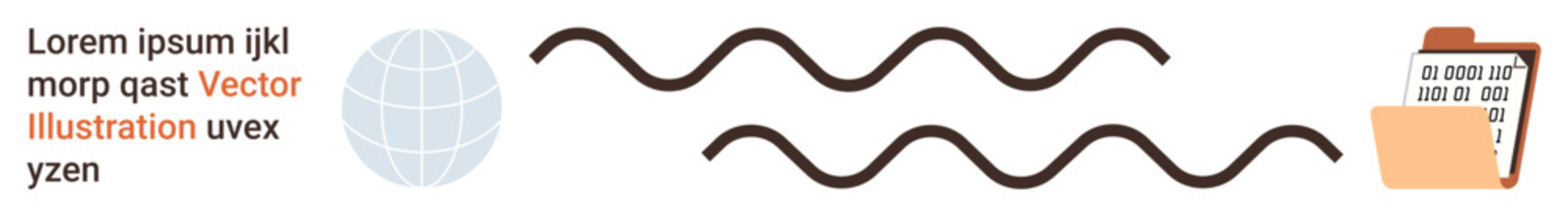 Obraz premium Global communication, organization, data transfer, scheduling, business concepts, simplicity. A globe icon, wavy lines and a folder with a calendar. Global communication and organization concept
