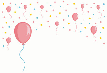 Colorful Balloon-Filled Celebration Scene with Floating Pink Balloons, Stars, and Confetti on a White Background for a Festive and Joyous Occasion