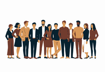 Obraz premium Diverse Group of Casual and Professionally Dressed Individuals Standing Together on a White Background Illustrating Teamwork and Inclusivity