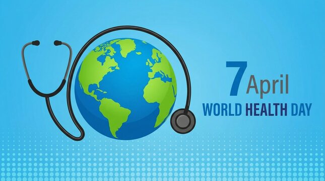 world health day - circle globle world with stethoscope roll around on soft blue background vector design