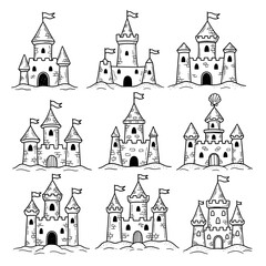 Fototapeta premium Grid Set of Small Castle and Tower Outlines
