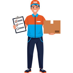 Delivery Person Holding Package and Checklist