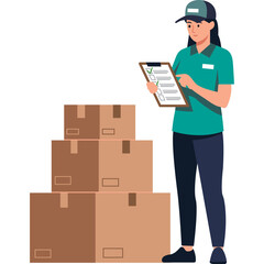 Delivery Person Holding Package and Checklist