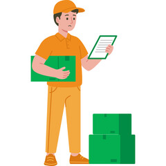 Delivery Person Holding Package and Checklist