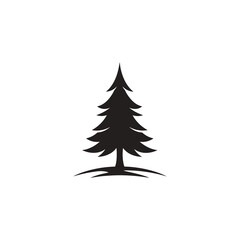 Obraz premium Black Silhouette of a Symmetrical Pine Tree with Curved Branches