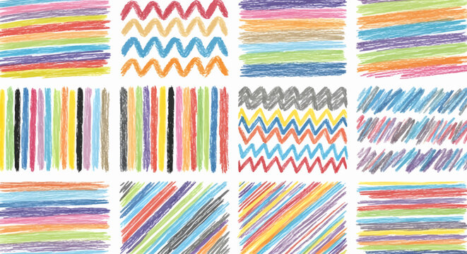 Colorful crayon strokes and patterns create a vibrant abstract background silhouette
