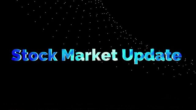 A compelling and visually striking digital display showcasing the prominent phrase 'Stock Market Update' materializes with a shimmering metallic blue and silver gradient, set against a dark, subtly sp